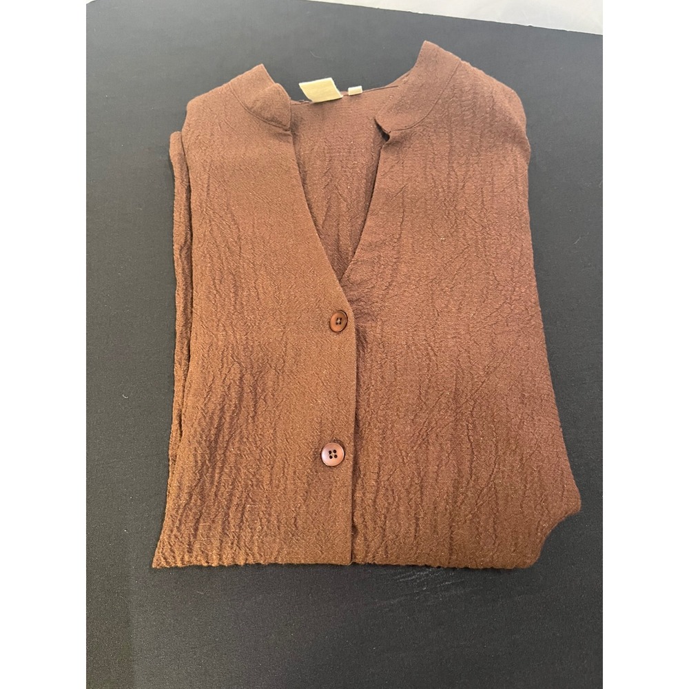 Jones New York Woman Brown Crinkle Texture Button Down Shirt Mandarin Collar 2X